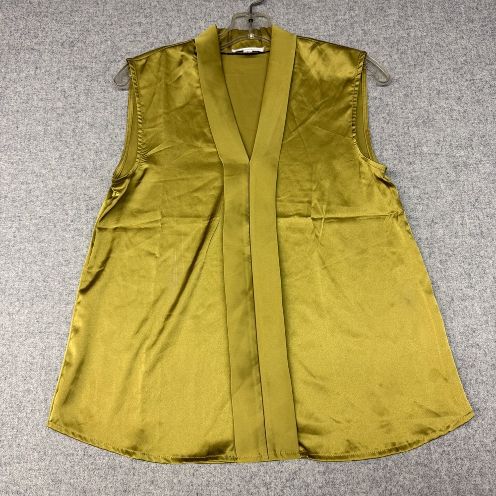 Mine | Sleeveless Satin V-Neck Blouse | S | Olive Green |TB8608 Shawl Collar Top